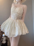 Niulatu French Ball Gown Spaghetti Straps Holiday Dress White Birthday Dresses Birthday Outfits SD1291