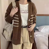 Hong Kong Flavor Retro-Colored Striped Knitted Cardigan Coat Women's Autumn And Winter Women's Loose Lazy Casual V-Neck Sweater HZ0108