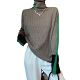 High-Neck Splicing Striped Sweater Women's Loose Ocean Gas Hooded Bottom Knitted Jersey Autumn Winter 2025 New Station HZ0108