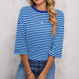 2026 New Lady Round Neck Striped Back With Bow Knitting Top HZ0108