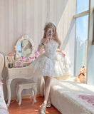 Niulatu Ball Gown Straps Short Tulle White Lolita Dresses Party Dress Birthday Outfits SD1198
