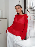 Slave Knitted Jersey 2025 Spring And Summer New Female Perspective Thin Round Collar Horn Sleeve Knit T-Shirt HZ0108