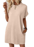 2025 Summer New Loose Round Collar Pocket Solid Color Short-Sleeved Dress Woman HZ0108