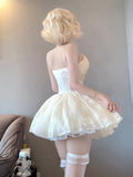 Niulatu French Ball Gown Spaghetti Straps Holiday Dress White Birthday Dresses Birthday Outfits SD1291