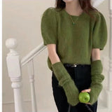 Korean Version Of The Chic Removable Sleeve Sweater Woman In The Fall Of The New Round Collar Short Languid Style Bubble Sleeve Top HZ0108