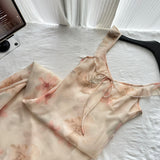 Simple Sheath V Neckline Pink Floral Chiffon Summer Dress Holiday Party Dress Birthday Outfits For Teens HZ1214