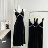 Sexy Mermaid Straps Black Velvet Summer Dress Holiday Party Birthday Outfits For Women HZ1214