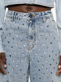 2025 New Design Hot Diamond High-Rise Jeans Women Spring New High Street Broad-Legged Trousers Women HZ0108