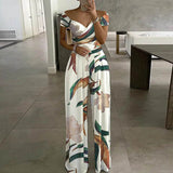 2025 New Commuting Women's Single-Word Shoulder-Print Trousers Sexy High-Waisted Jumpsuit HZ0108