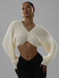 2025 New Fashion Sexy V-Collared Umbilish Short Knitted Sweater HZ0108
