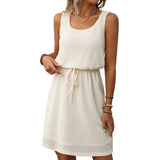 2025 Summer New Side Collar Rope Sleeveless Vest Dress With Inner Lining HZ0108
