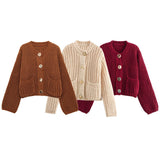 Autumn/Winter 2025 New Autumn And Winter Women's Coarse-Coat Pocket Button Knitted Sleeve Sweater Coat HZ0108