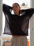 Slave Knitted Jersey 2025 Spring And Summer New Female Perspective Thin Round Collar Horn Sleeve Knit T-Shirt HZ0108