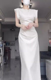Niulatu Mermaid Satin White Prom Dresses Birthday Outfits With Ruffle SD1143
