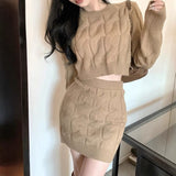 Autumn/Winter 2025 Sweater Women's Set Temperament With Knitted Shirts And Hips Skirt Fashion Two-Piece HZ0108