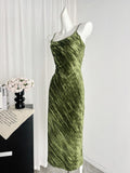 Sexy Mermaid Spaghetti Straps Velvet Green Summer Dress Holiday Party Outfits For Women HZ1214