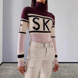 Hot Soviet Collar Knitting Top Loose Letter Striped Long-Sleeved Sweater Fashion Women's Clothing HZ0108