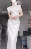 Niulatu Mermaid Satin White Prom Dresses Birthday Outfits With Ruffle SD1143