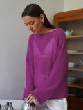 Slave Knitted Jersey 2025 Spring And Summer New Female Perspective Thin Round Collar Horn Sleeve Knit T-Shirt HZ0108