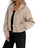 Autumn/Winter 2025 High-Collar Zipper Under The Swing Rope Pocket Lady Loose Baseball Jacket HZ0108