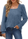 2025 Autumn And Winter New Lady Pit Strips Grinding Square Collar Fashion Lantern Sleeve Long Sleeve Top HZ0108