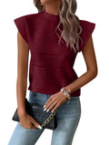2025 Summer New Semi-High-Neck Texture Wavy Button Short-Sleeved Top HZ0108