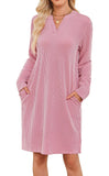 TK2025 Autumn And Winter New Loose V-Neck Pocket Leisure Long-Sleeved Home Dress HZ0108