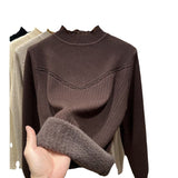Autumn And Winter New Half-High Collar Bottom Shirt Women With Velvet Thick Sweater Women's One Knitted Shirt HZ0108