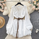 Niulatu A line V Neckline Long Sleeves White Holiday Dresses Women's Dress SD1290