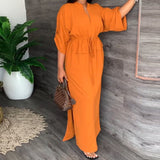 Spring 2025 Women's Loose Casual Open Fork Bag Muslim Dress Solid Color Dress HZ0108