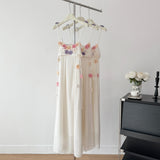 Cute A Line Spaghetti Straps Floral White Chiffon Summer Dress Holiday Party Outfits For Girls HZ1214