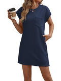 2025 Tiktok Leisure Sports Round Collar Pocket Short-Sleeved Loose Dress HZ0108