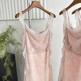 Cute Mermaid Straps Floral Pink Lace Long Summer Dress For Women HZ1214