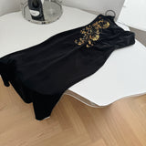 Sexy Mermaid Spaghetti Straps Black Velvet Long Summer Dress For Women HZ1214