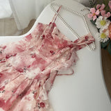 Sweet A Line Straps Pink Floral Summer Short Dresses HZ1214