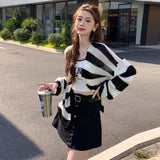 2025 Color New Korean Version Of The Mahai Hair Anti-Sleeve Loose Striped Knitted Shirt Women's Top Coat HZ0108