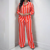 Women's Clothing 2025 Winter New Temperament Casual Long-Sleeved Striped Shirt Trousers Fashion Suit Women HZ0108