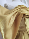 Niulatu A line Off The Shoulder Yellow Satin Travel Vacation Dresses Short Birthday Dress SD1249
