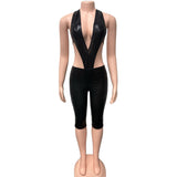 2025 New Women's Sexy Deep V Ice Silk Hanging Back Tight Five-Point Trousers Two Sets HZ0108