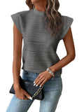 2025 Summer New Semi-High-Neck Texture Wavy Button Short-Sleeved Top HZ0108