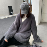 Imitating Sleeve Open Shirt Women Loose Korean Version Of 2025 Autumn And Winter Women's Clothing Lazy Wind Outside The Thin V-Neck Knitwear HZ0108