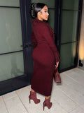 In The Autumn Of 2025, The New Women's Tuxedo Design Is Deep V. Collar Solid Long-Sleeved Knitted Dress HZ0108