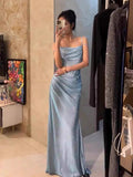 Niulatu Mermaid Spaghetti Straps Blue Sequin Prom Dresses Birthday Outfits With Ruffle SD1139