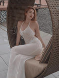 25 Early Summer Explosion Dress Fashion Hanging Neck Low Breast Tie Knitted Sexy Women's Clothing HZ0108