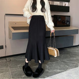 Height Waist Fishtail Skirt Women Autumn And Winter Korean Version 2025 New Thin Long Knitted Temperament A-Word Half-Body Skirt HZ0108