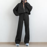 Women's 2025 Spring Sets Casual Pure Color Loose Temperament With Temperamental Solid Color With T-Swear Sports Set HZ0108