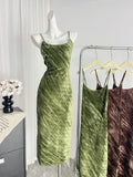 Sexy Mermaid Spaghetti Straps Velvet Green Summer Dress Holiday Party Outfits For Women HZ1214