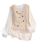 Spring And Autumn Outside The Stacked Cardigan Shoulder Temperament Literary Style Small Design Irregular Knitting Vest Vest Woman HZ0108