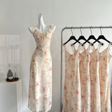 Simple Sheath V Neckline Pink Floral Chiffon Summer Dress Holiday Party Dress Birthday Outfits For Teens HZ1214