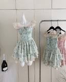 Cute Ball Gown Square Satin Floral Pink Short Summer Dress Holiday Party Outfits For Women HZ1214